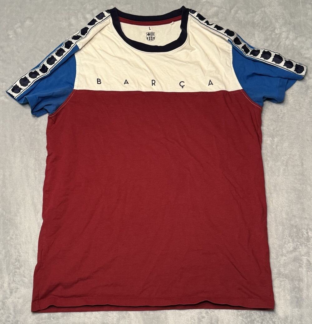 Large FC Barcelona FCB T-Shirt Football Soccer Team L Color block Logo Official